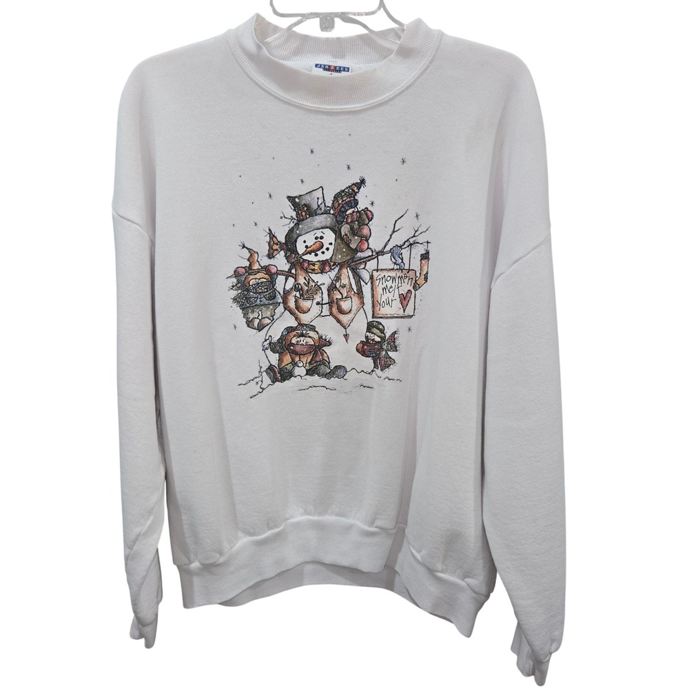 Vintage Jerzees Snowmen Melt Your Heart White Sweatshirt XL